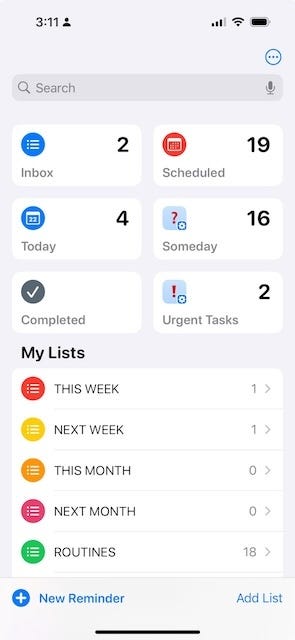 Creating a new list in Apple Reminders