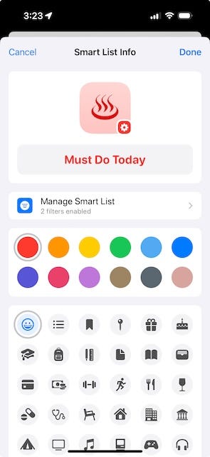 Customizing your list in Apple Reminders