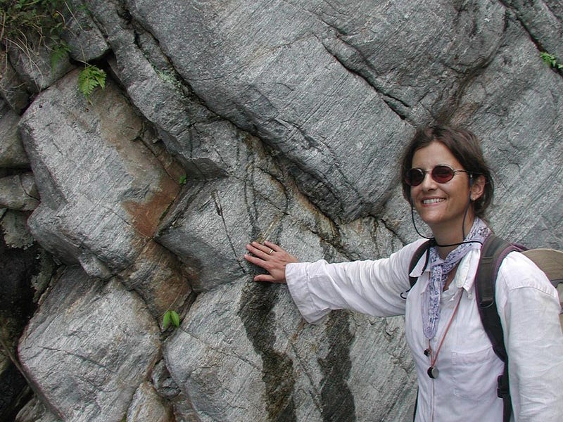 Professor Baldwin examining metamorphic rocks in the field