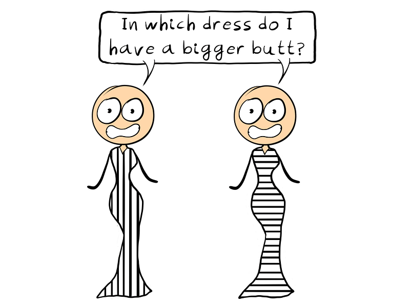 Comparison of dresses with vertical and horizontal stripes