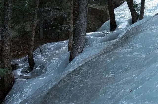 Snow transformation into ice on mountain slopes.