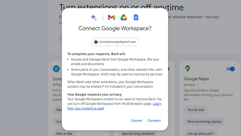 Connecting Google Account to Bard