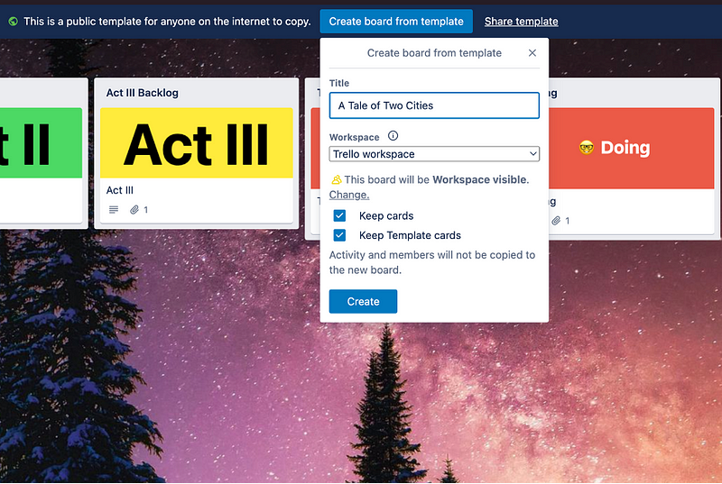 Creating a new Trello board for writing