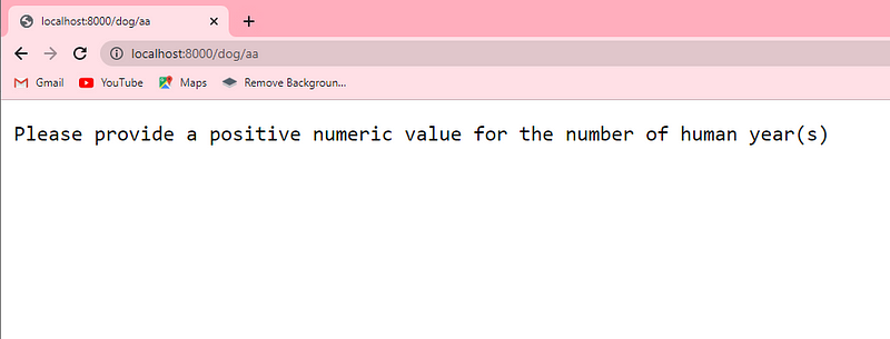 Accessing the /dog endpoint with an incorrect parameter