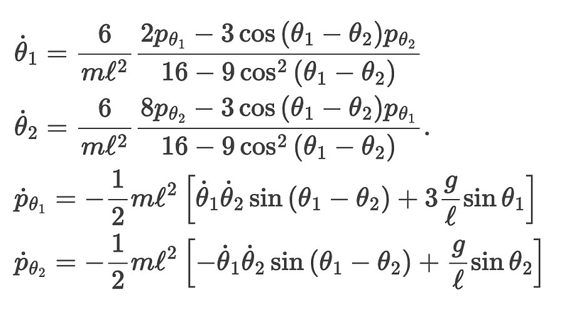 Equations of motion for the double pendulum