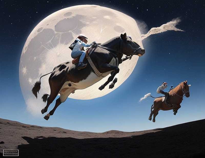 Cow Jumping Over the Moon - AI Artwork