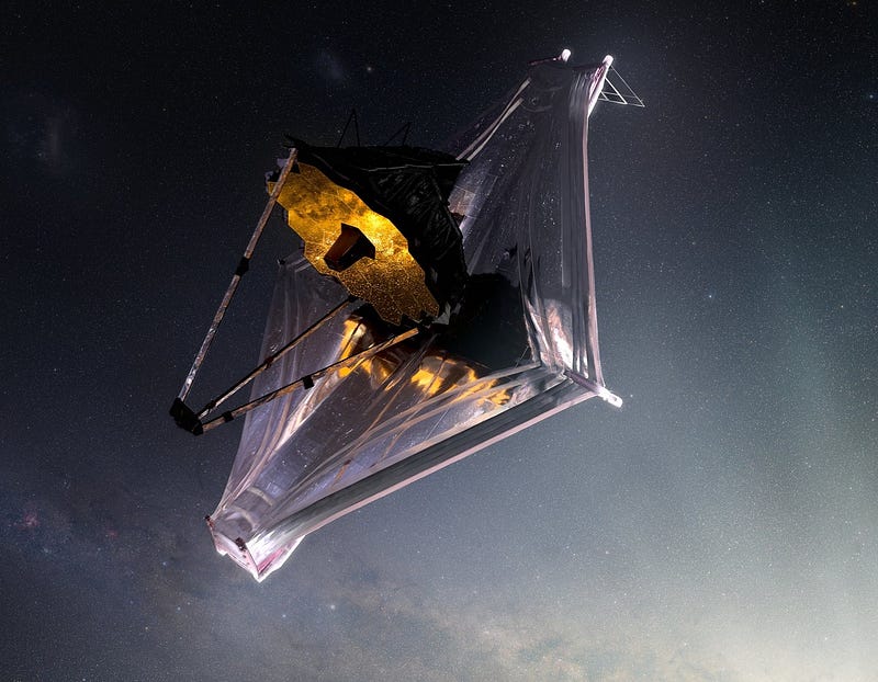 Artist's impression of JWST as it prepares for deployment.