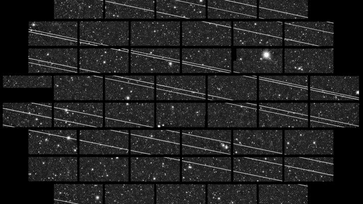 Starlink satellites illuminating the night sky