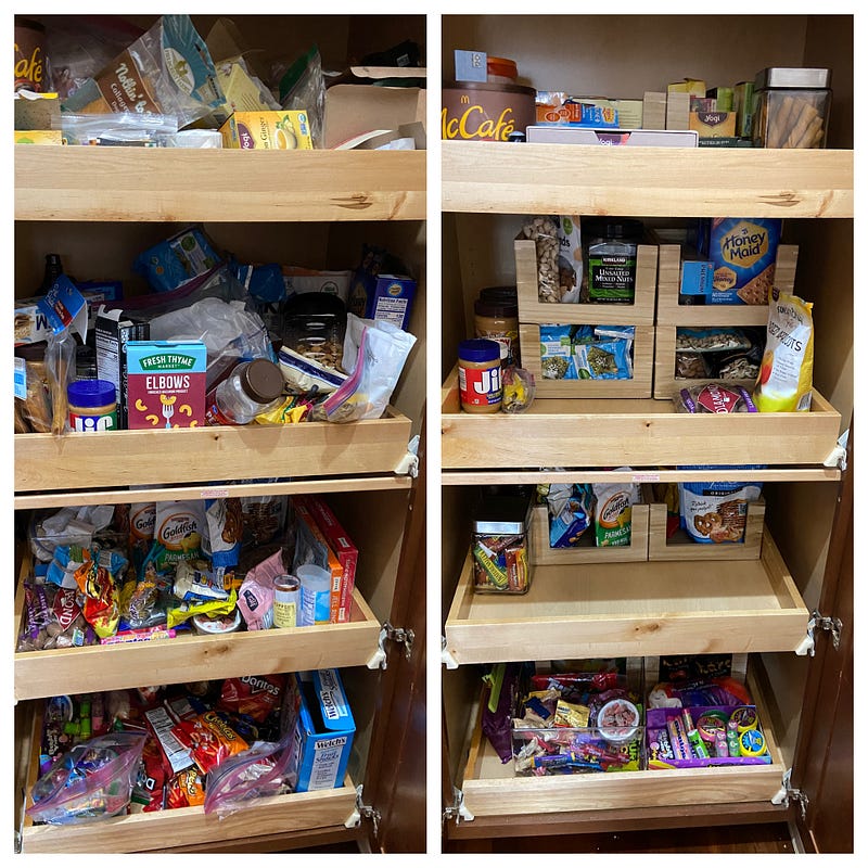 Kitchen pantry organization before and after