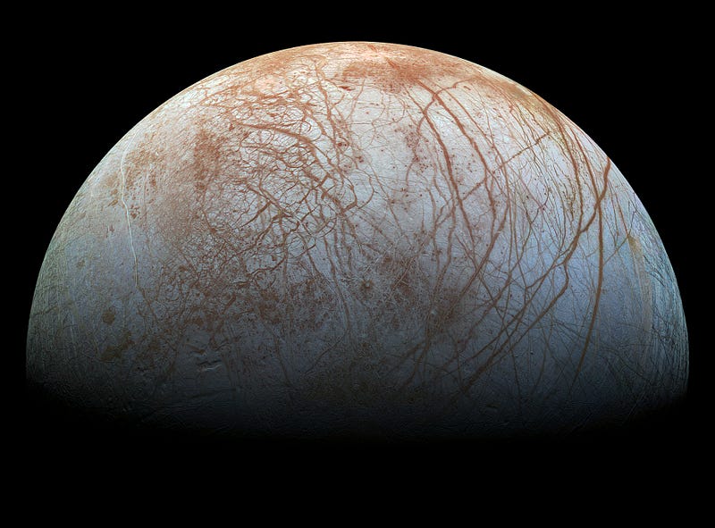 A view of Europa taken by NASA.