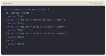 LLM generated function to calculate maximum lot coverage.