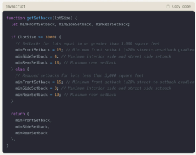 Setbacks computation function generated from planning code.