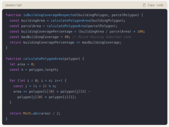 Creation of a coverage check function requiring polygon area computation.