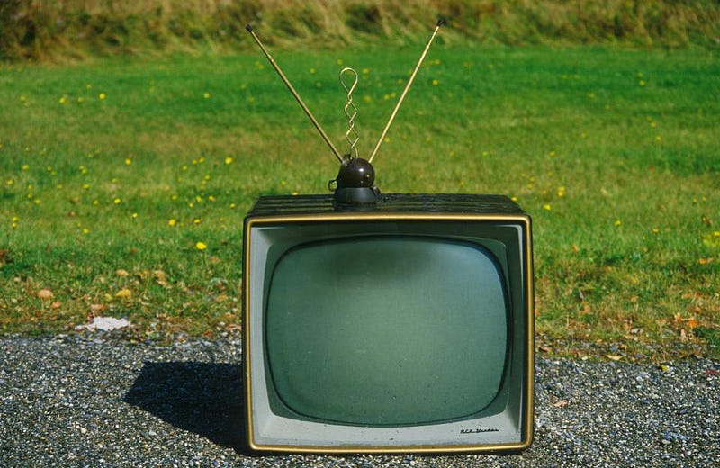 An old television set receiving signals